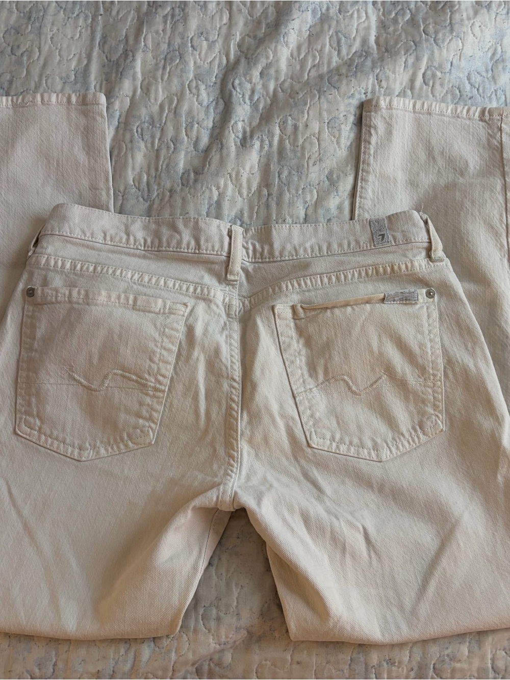 7 For All Mankind White/Cream Straight-Leg Jeans
